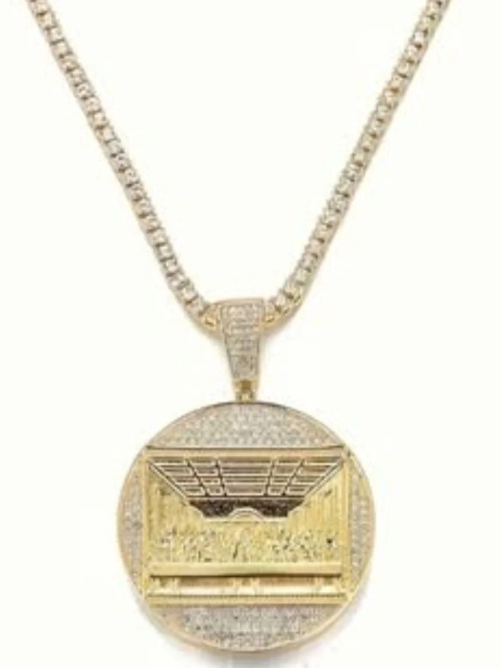 Gold Medallion Pendant Necklace for Men - Gold Tone. Stainless Steel.